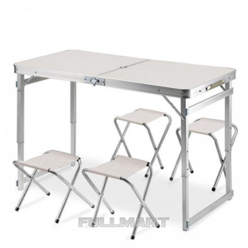 Стол для пикника усиленный 120 х 60 см с 4 стульями Folding Table белый